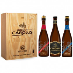Estuche de madera de 3 botellas gama premium Gouden Carolus 75 CL