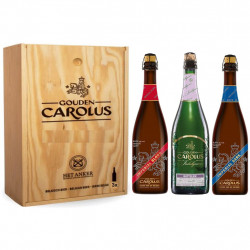 Estuche de madera de 3 botellas gama premium Gouden Carolus 75 CL