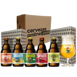 Pack combo degustación regalo estuche cervezas La Chouffe 5 botellas 33cl + 1 vaso