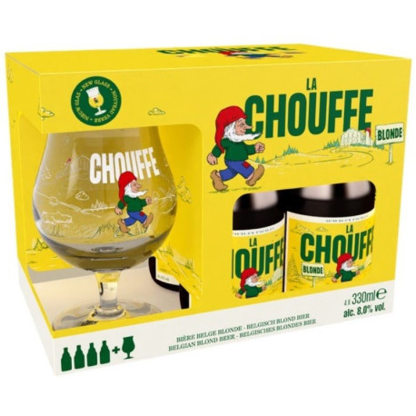 Estuche La Chouffe Blonde 4 Botellas 33cl + Copa Estuche La Chouffe Blonde 4 Botellas 33cl + Copa